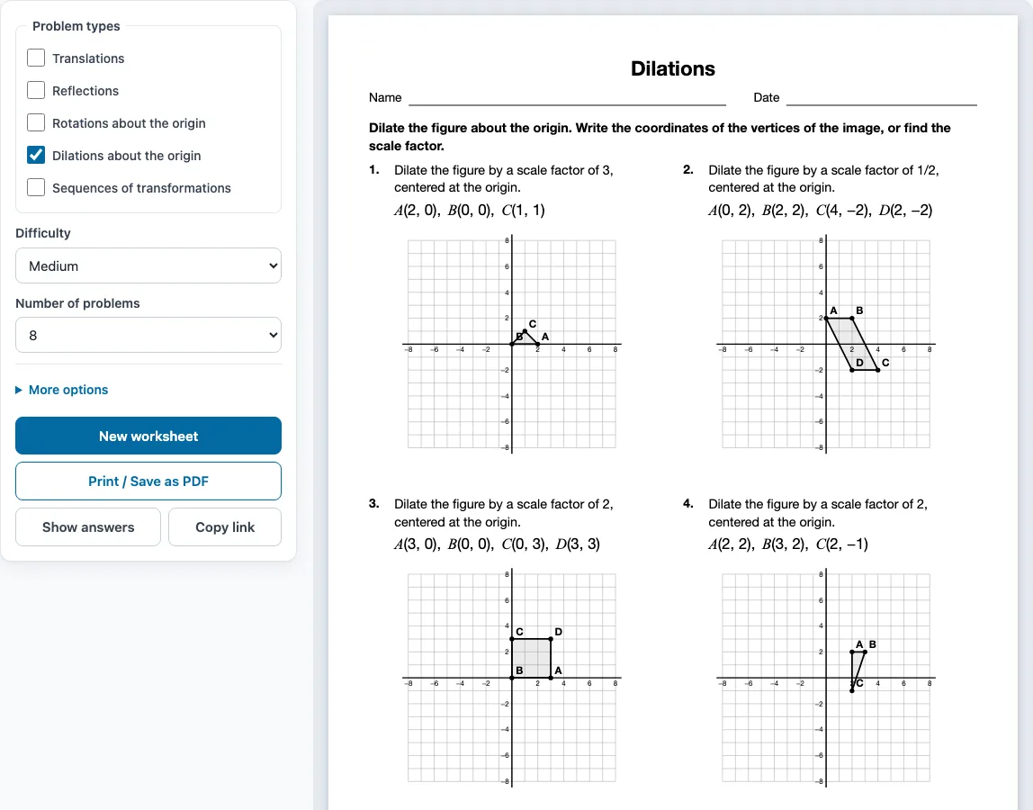 Dilation worksheet example